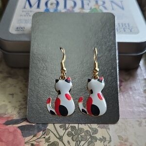 Charming Gold and Multicolor ENAMEL Cat Earrings